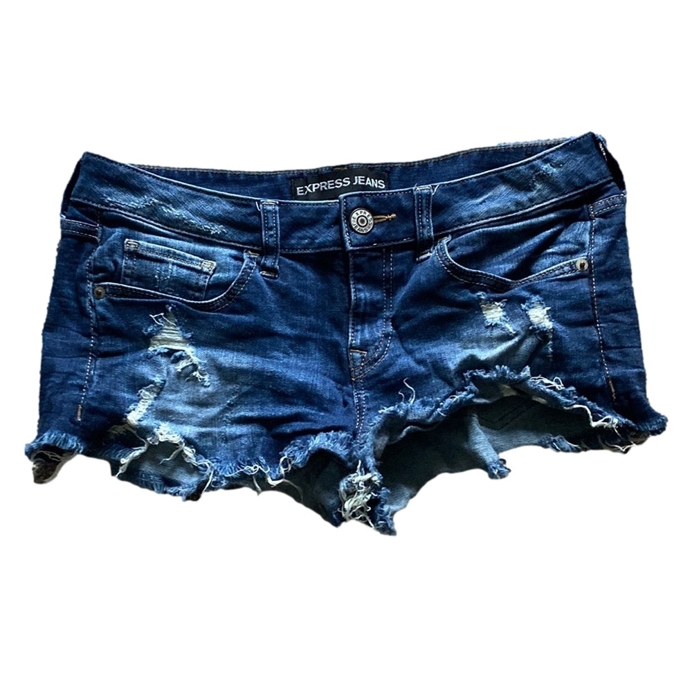 Express Distressed Denim Shorts Frayed Hem Stretch Blue Jean SIZE 6